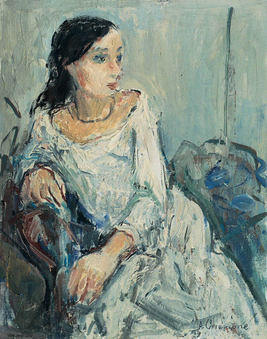 Figurina in bianco, anni ’50, olio, Napoli, collezione privata